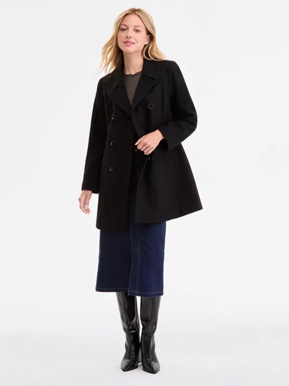 NWOT Anne Klein Medium Petite Double Breasted Peacoat Black
